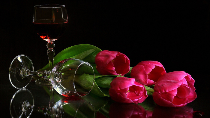 tulips, wine, flowers