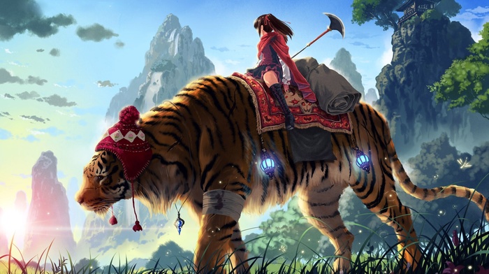 tiger, China, anime girls