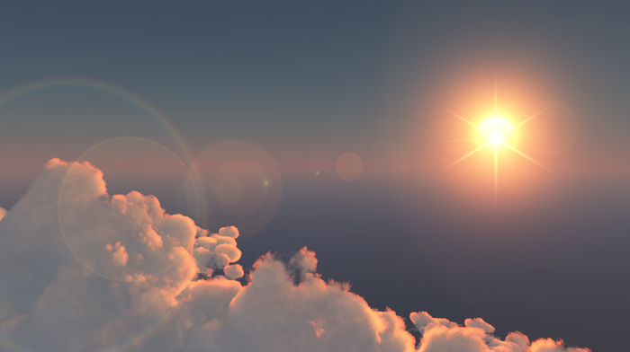 Sun, 3D, clouds, sky