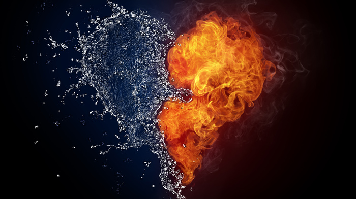 background, splash, smoke, drops, water, fire, heart, flame, 3D