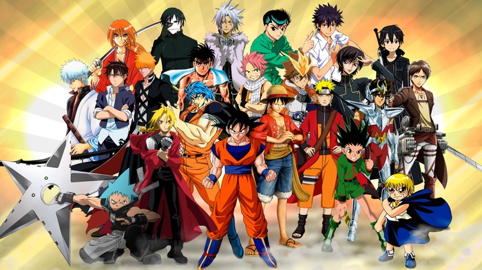 Sawada Tsunayoshi, Kurosaki Ichigo, Hei, Elric Edward, Lamperouge Lelouch, Sakata Gintoki, Uzumaki Naruto, Toriko, Ippo, Monkey D. Luffy, anime, BlackStar, Saint Seiya, Son Goku, Yu Yu Hakusho, Gon, Dragneel Natsu, Shingeki no Kyojin