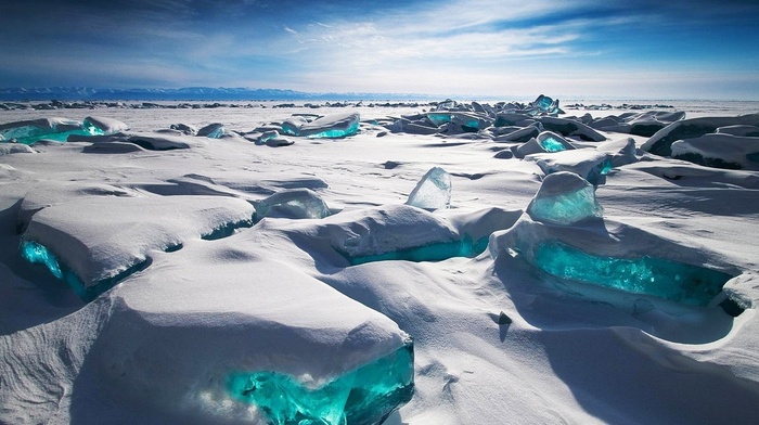 Siberia, ice, blue, snow, Lake Baikal, Alexey Trofimov