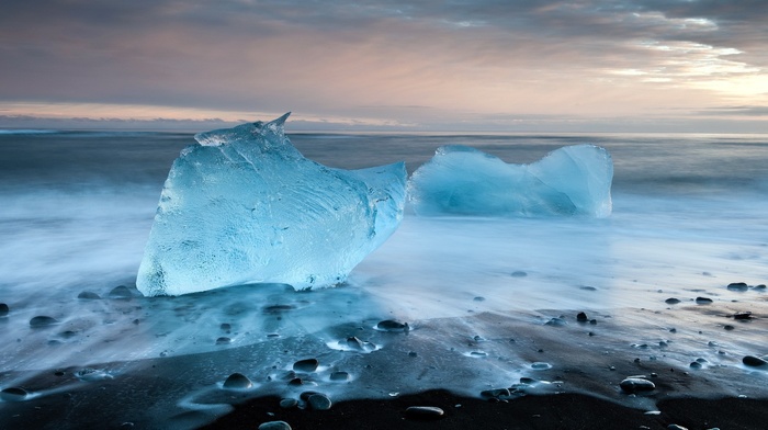 landscape, beach, stones, ice, iceberg