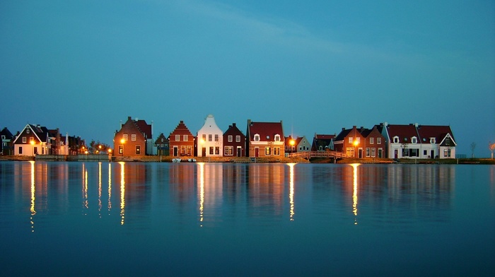 house, landscape, water, nature, lights, Netherlands