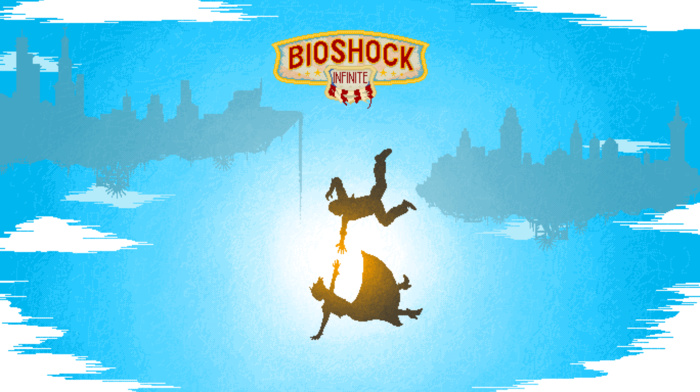 BioShock Infinite, Booker DeWitt, video games, elizabeth bioshock, pixel art, falling