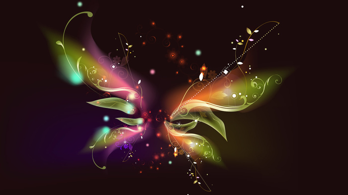 flowers, butterfly, lines, 3D