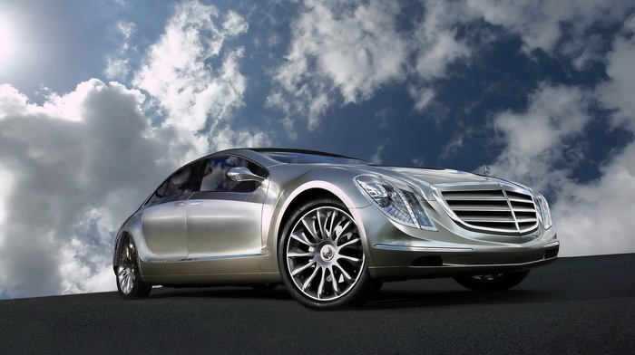 Mercedes-Benz, reflection, cars, sky, clouds