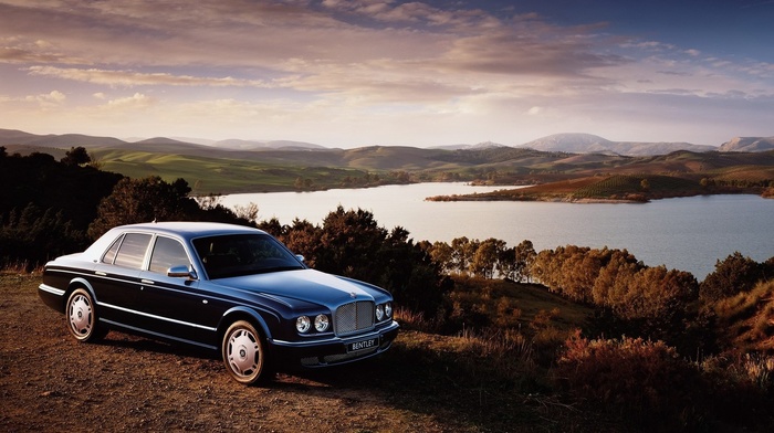 lake, clouds, cars