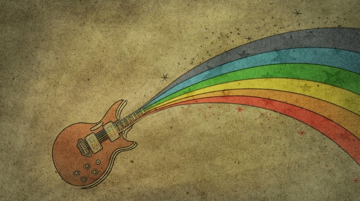 drawing, guitar, music, rainbow