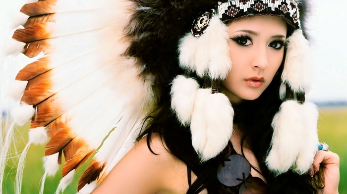 girl, girls, eyes, feathers