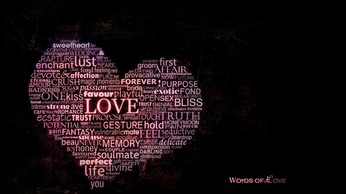typography, love, word clouds, hearts