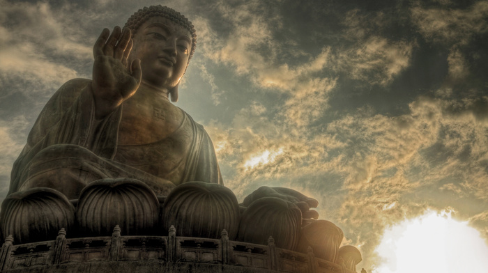 sky, Sun, clouds, stunner, statue