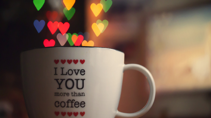 love, cup, lights, hearts, bokeh