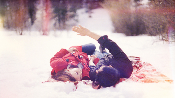 man, girl, boy, love, snowflakes, nature, winter, snow