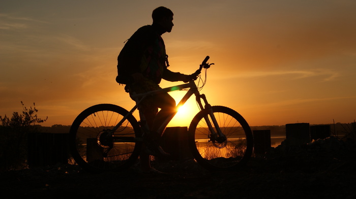 sports, boy, sky, sunset, bicycle