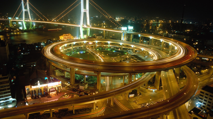 bridge, night, cities, lights, China, city