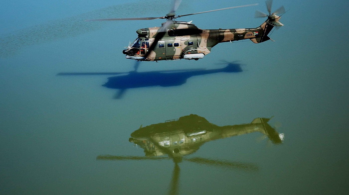 reflection, water, helicopter, aircraft, surface