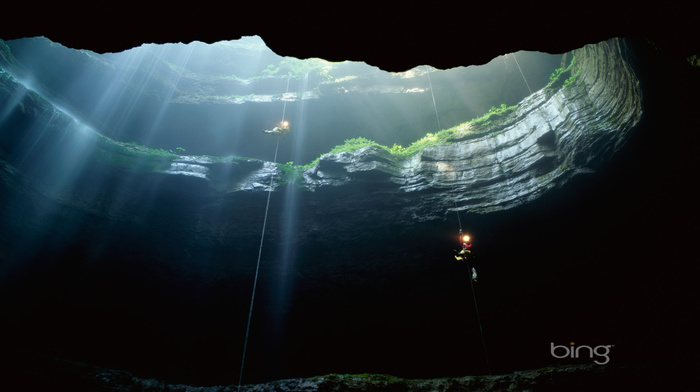 cave, light, nature, greenery, people, moss