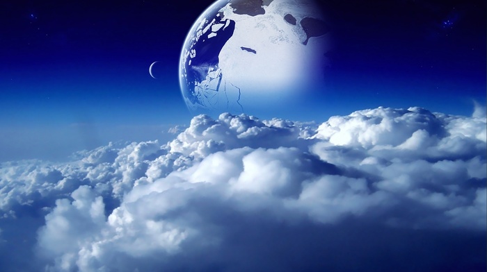moon, clouds, space, sky, blue, planet