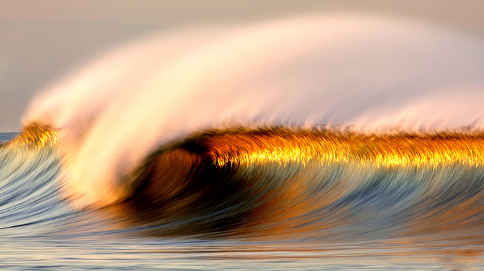 sunset, surf, nature, ocean, evening, water, reflection, wave