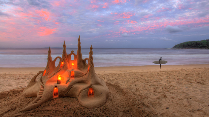 nature, sand, candles, sea, beach