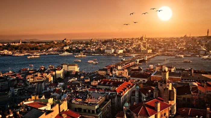 evening, sunset, panorama, cities, Istanbul