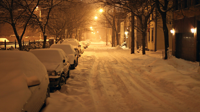 New York City, cities, snow, night