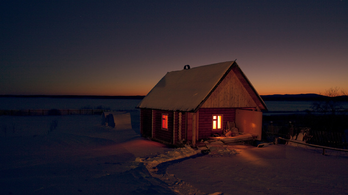 winter, house, nature, night, snow