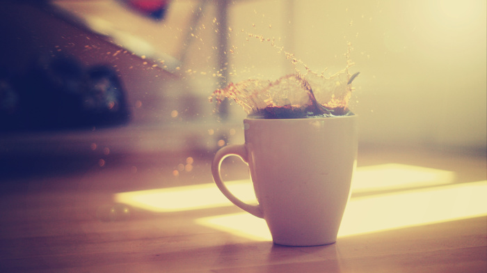 cup, splash, light, coffee, macro