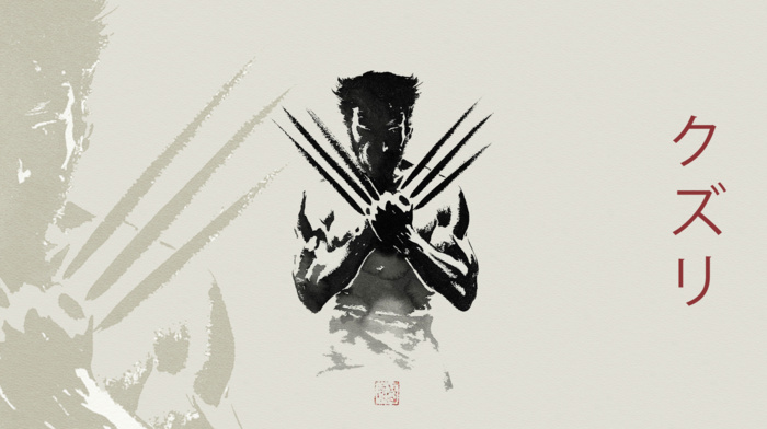 kanji, simple background, Wolverine, artwork, superhero