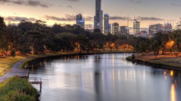 cities, view, beautiful, Australia, lights, evening