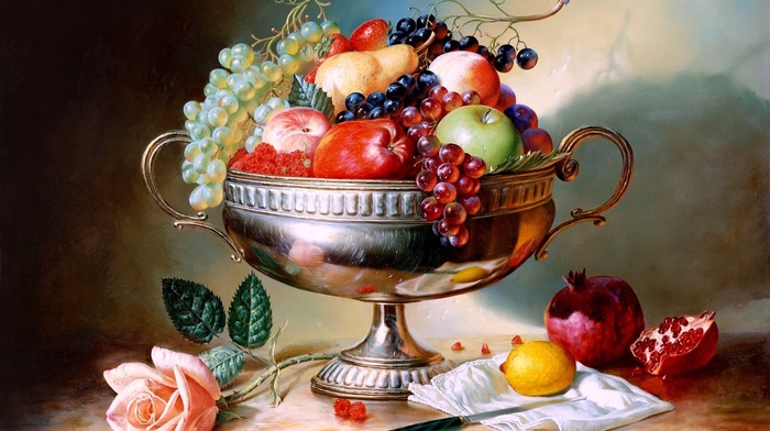 vase, delicious, fruits
