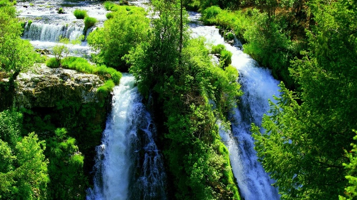 mountain, waterfall, nature