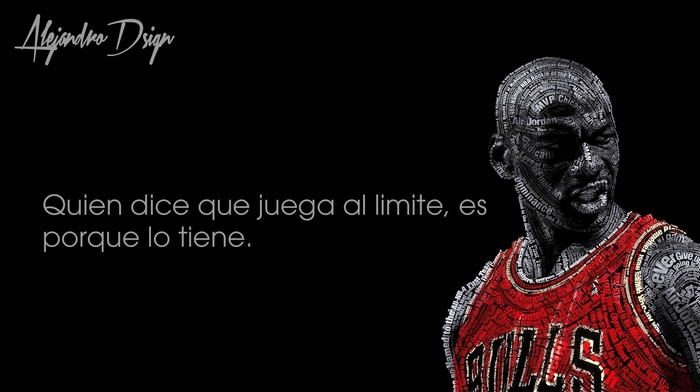 typographic portraits, black background, basketball, Chicago Bulls, Michael Jordan, quote