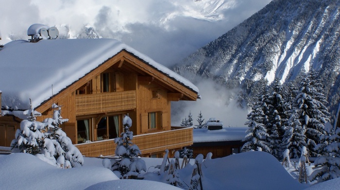 lodge, France, mountain, snow, winter