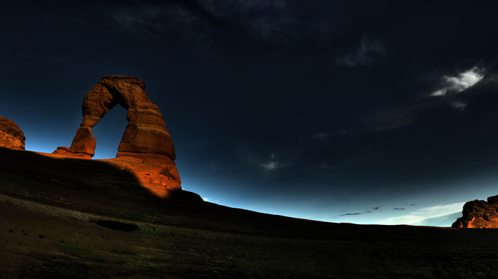 sunrise, night, nature, rock