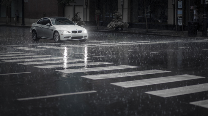 rain, street, automobile, car, cars, BMW M3