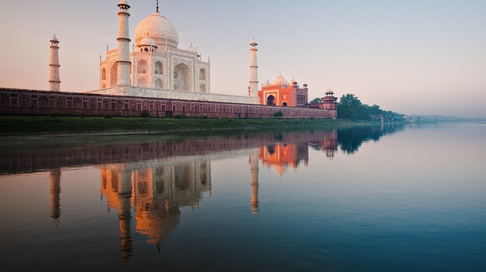 river, cities, dawn