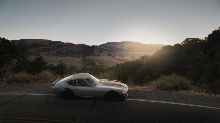 sunset, cars