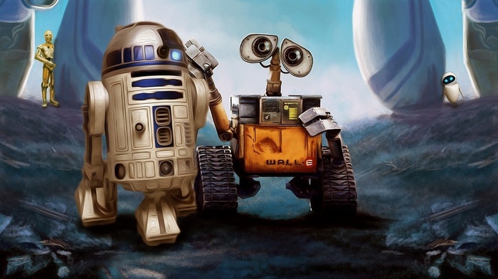 crossover, walle, movies, R2, D2, robot, pixar animation studios, Star Wars