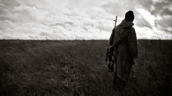 gun, field, men