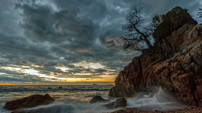 sunset, sea, nature, sky