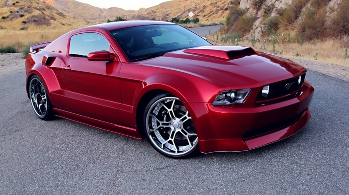 red, cars, mustang