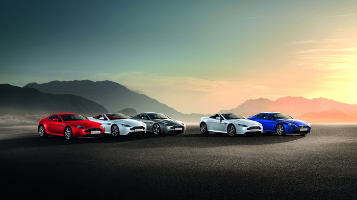 red, blue, Aston Martin, cars, color, gray, white