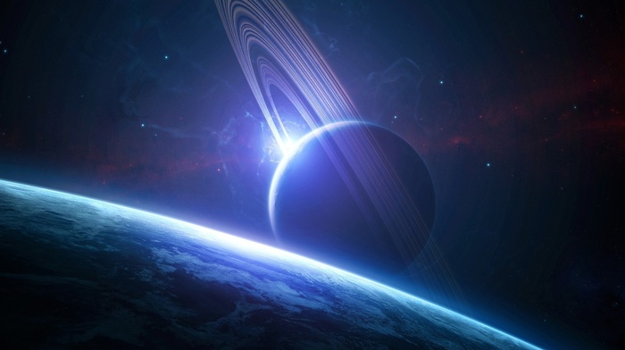 space, rings, light, planets