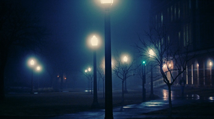 cities, night, lights, mist, city