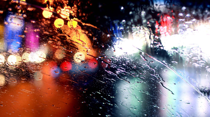 macro, rain, lights