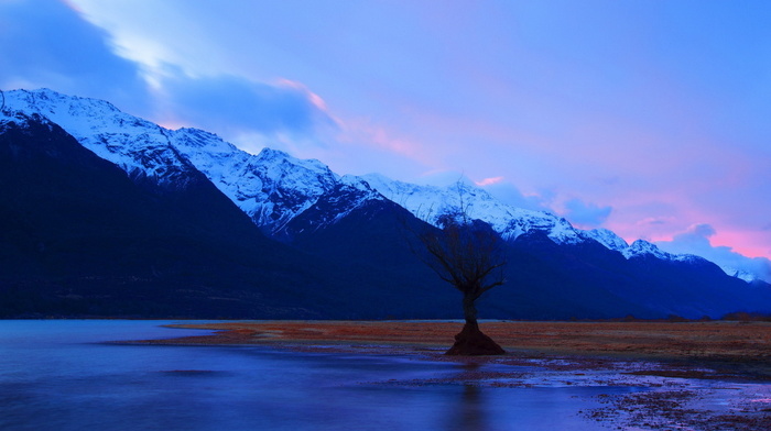 winter, landscape, mountain, lake