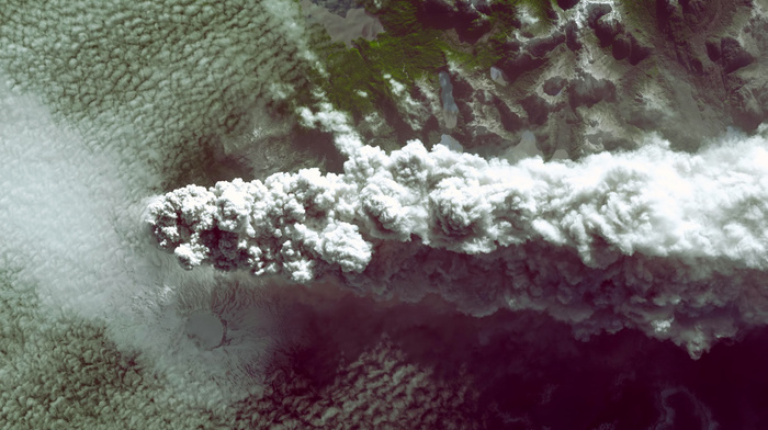 mountain, space, volcano, smoke, Chile, clouds