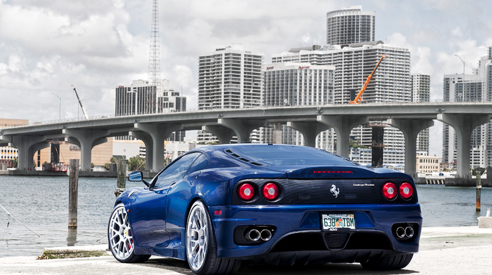 Ferrari, cars, city, ferrari, bridge, blue